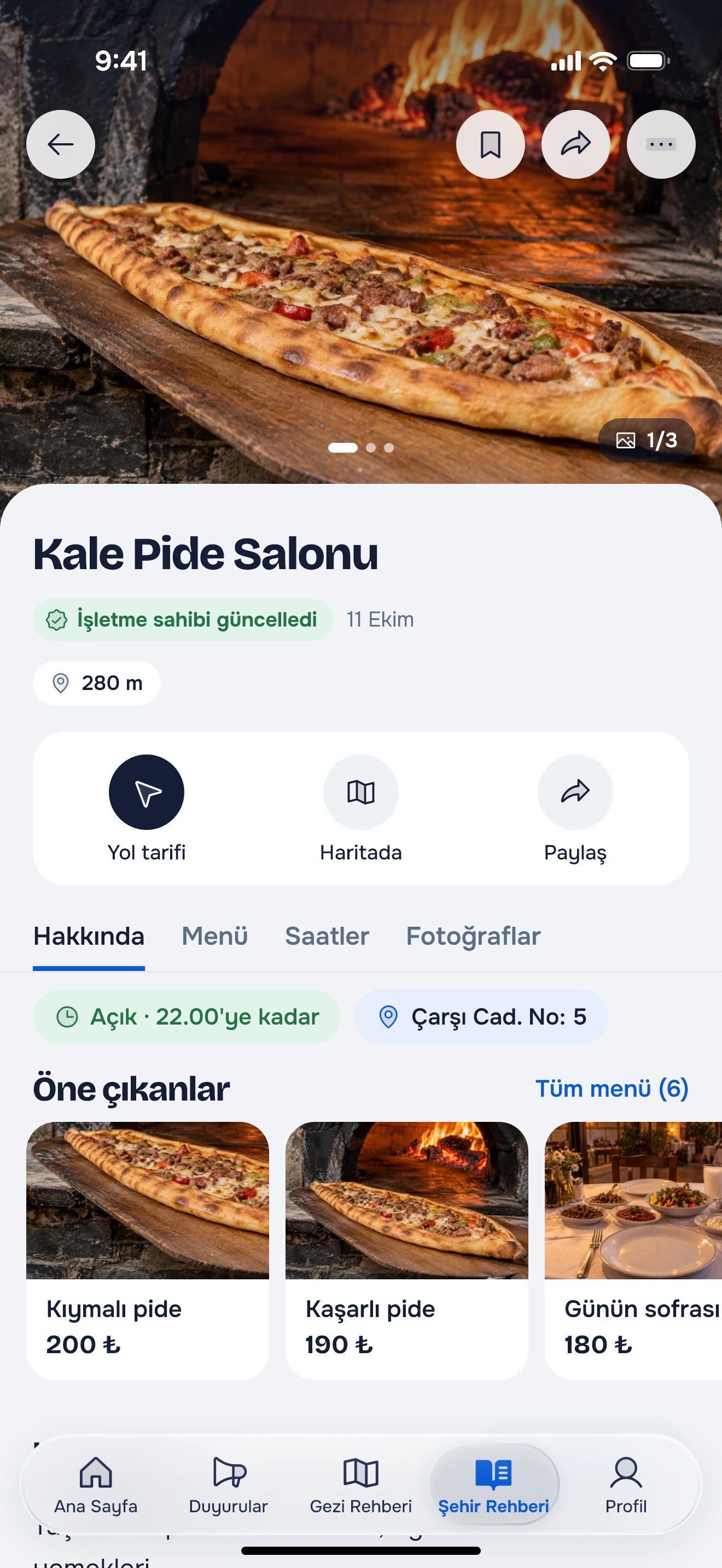 İşletme ayrıntısı ekranı